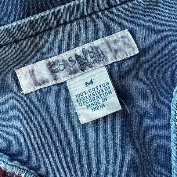 Go Softly Patio Womens Medium Dress Denim Embroidered Snap Button Western Mumu - Picture 6 of 7